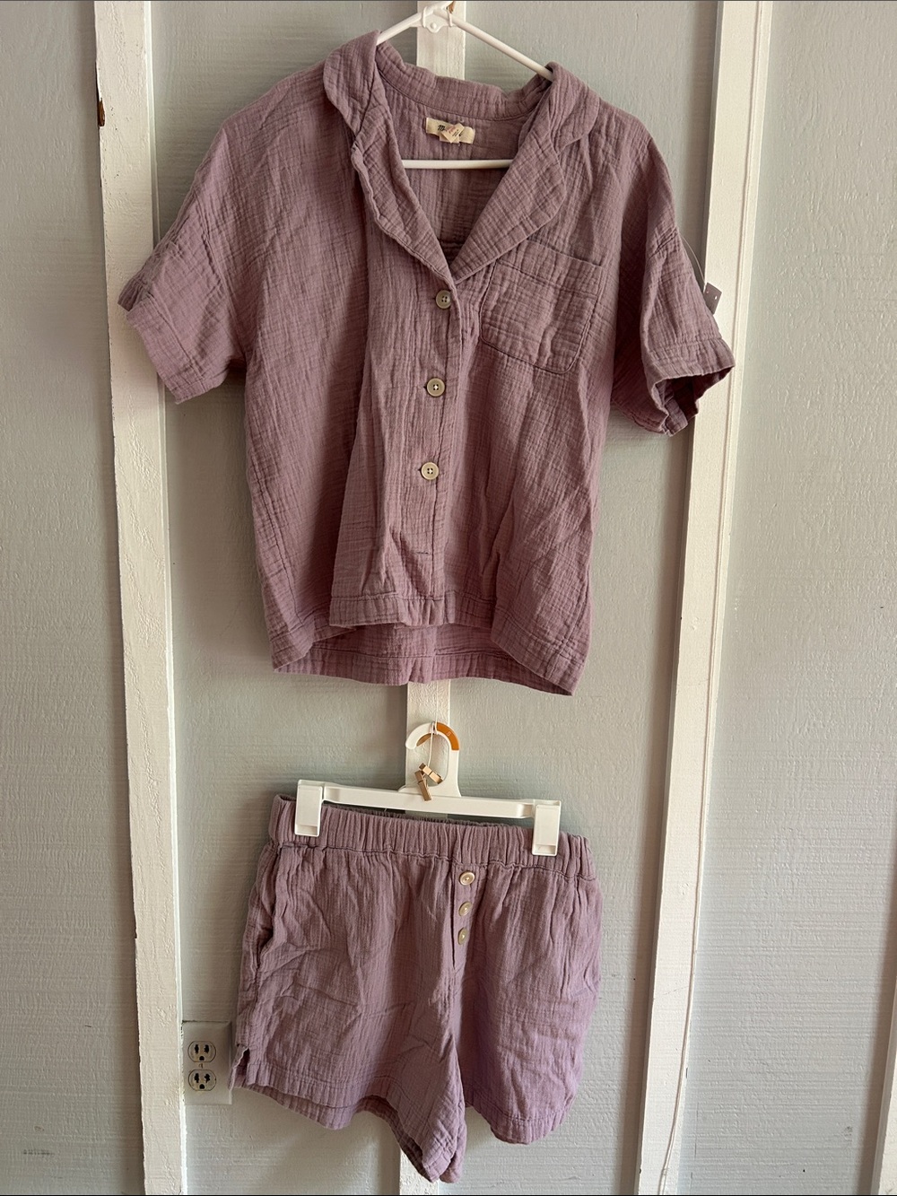 Madewell Lavender Two-Piece thick Cotton Gauze Lounge Set, shorts and shirt